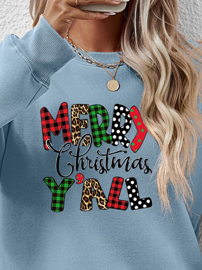 Letter Graphic Round Neck Long Sleeve Sweatshirt-Jewearrings