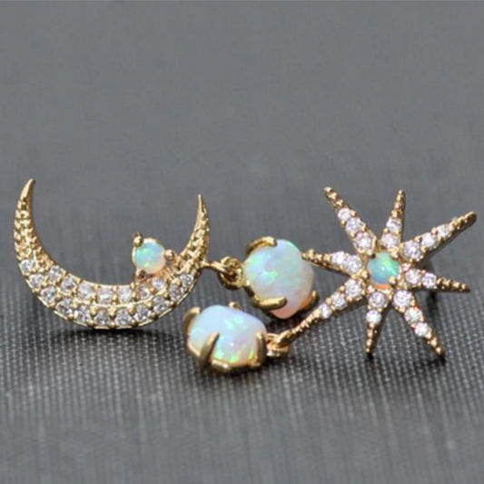 Asymmetric Star White Fire Opal Drop Earrings-Jewearrings