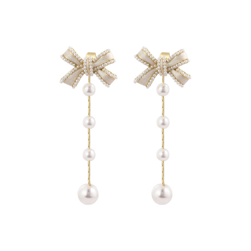 Temperament Bow Pearl Earrings Light Luxury Niche-Jewearrings