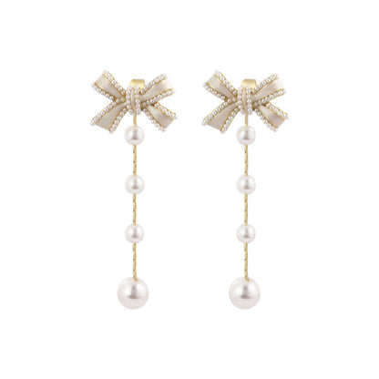 Temperament Bow Pearl Earrings Light Luxury Niche-Jewearrings