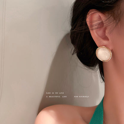 925 Silver Needle Round Opal Stud Earrings Korean Retro-Jewearrings