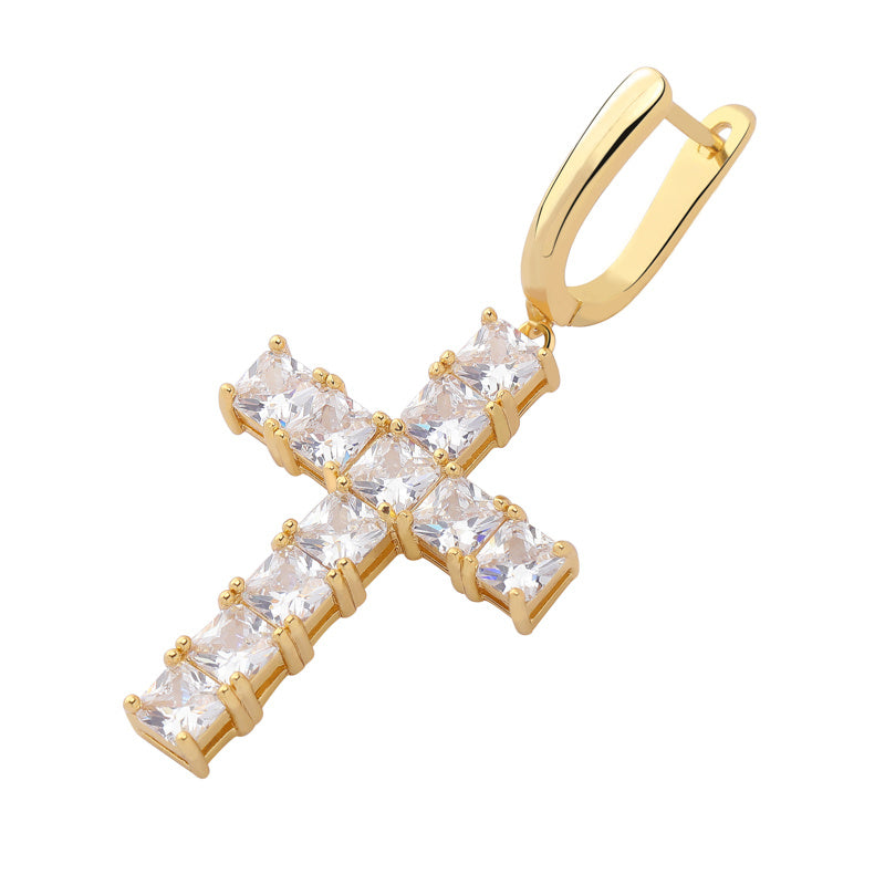 Square zircon Cross Earrings-Jewearrings