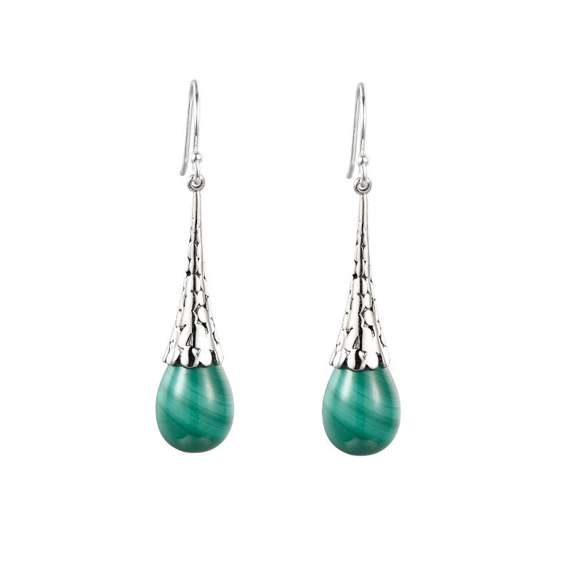 Women's Fashion Elegant Silver Malachite Drop Earrings-Jewearrings