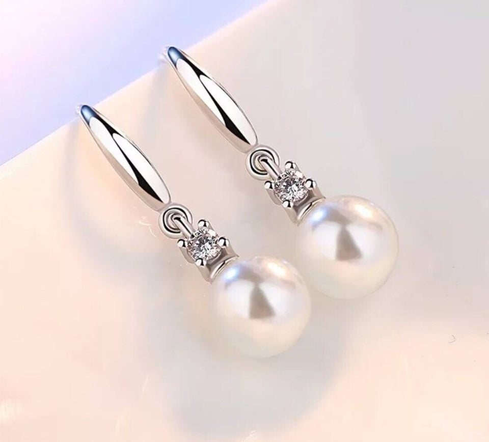 Zircon Pearl Silver Earrings-Jewearrings