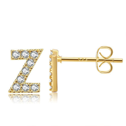 Women's Fashion Brass And Real Gold Plated Zirconia Letter Earrings-Jewearrings