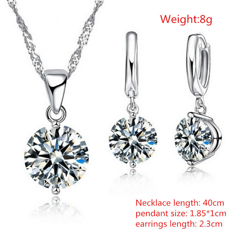 Sterling Silver Pendant Necklace Earrings Set Fashion Jewelry Trendy Style Austrian Crystal Women Engagement Colours-Jewearrings