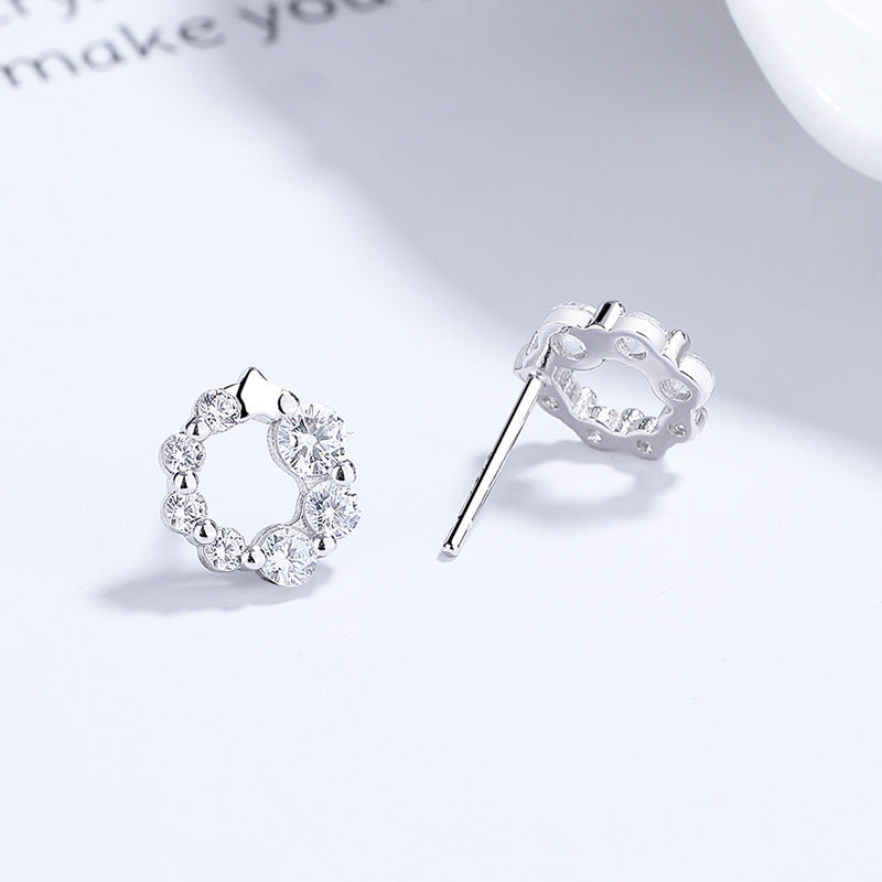 Women's Fashion Personality Sterling Silver Round Zircon Stud Earrings-Jewearrings