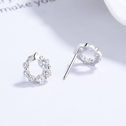 Women's Fashion Personality Sterling Silver Round Zircon Stud Earrings-Jewearrings