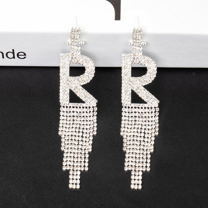 Fashion Jewelry 925 Silver Needle Ornaments Rhinestone Letter B Earrings Banquet Tassel Ear Ornaments Female-Jewearrings