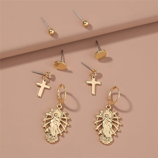 Metal Vintage Cross Character Earrings Earrings-Jewearrings