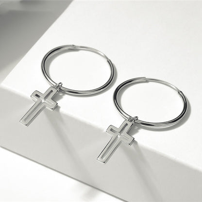 Women's Sterling Silver Ring Cross Earrings-Jewearrings