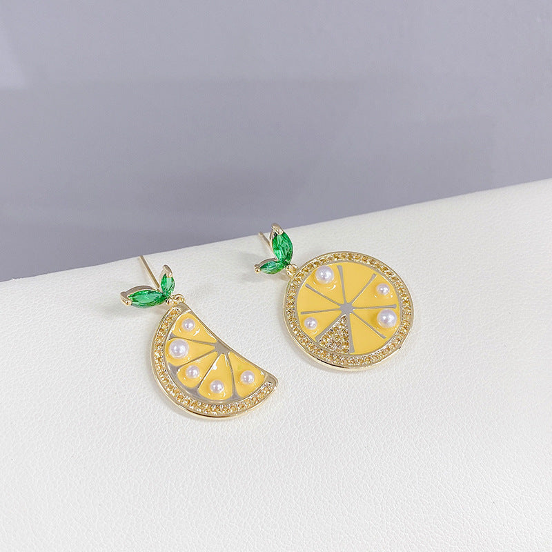 European and American new fashion lemon crystal earrings women''s 925 silver needle inlaid with zircon fruit Earrings temperament Earrings-Jewearrings