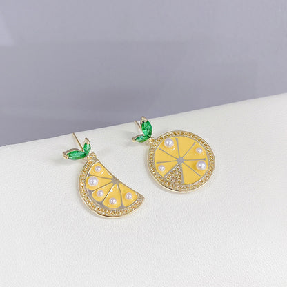 European and American new fashion lemon crystal earrings women''s 925 silver needle inlaid with zircon fruit Earrings temperament Earrings-Jewearrings