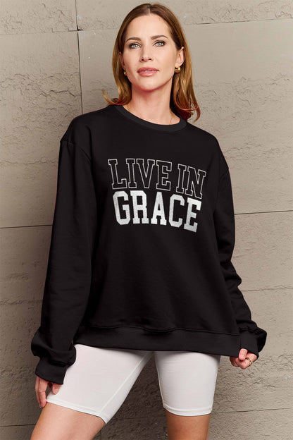 Simply Love Full Size LIVE IN GRACE Graphic Sweatshirt-Jewearrings