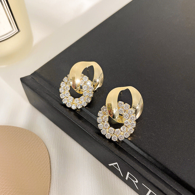 South Korean Diamond-studded Cold Wind S925 Silver Needle Stud Earrings-Jewearrings