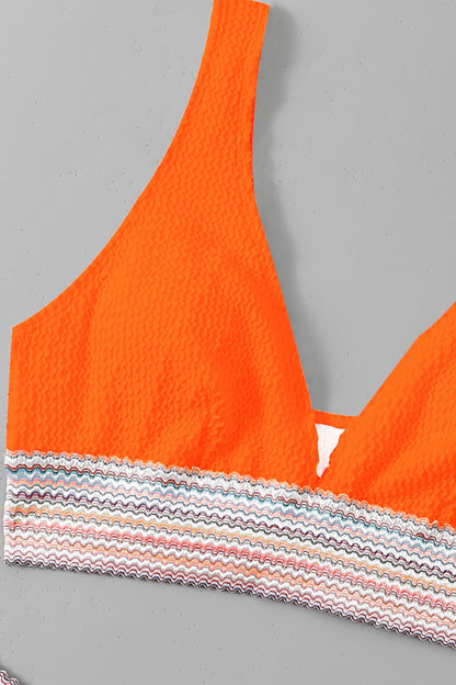 Contrast Textured High Cut Swim Set-Jewearrings