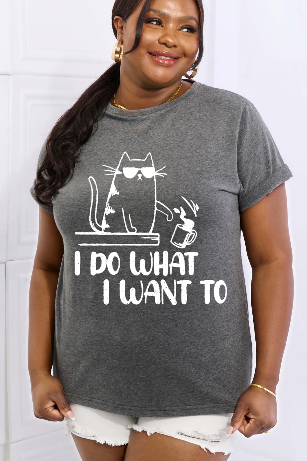 Simply Love Full Size I DO WHAT I WANT TO Graphic Cotton Tee-Jewearrings