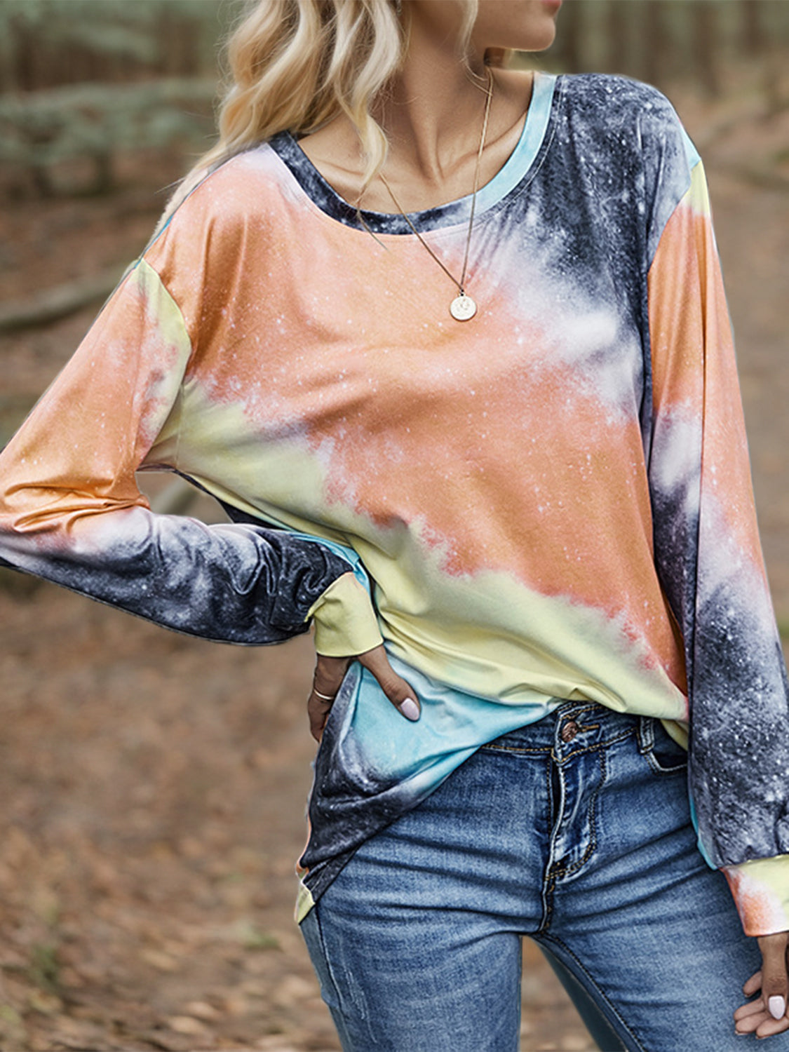 Printed Round Neck Long Sleeve T-Shirt-Jewearrings