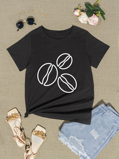 Coffee Bean Graphic Round Neck T-Shirt-Jewearrings