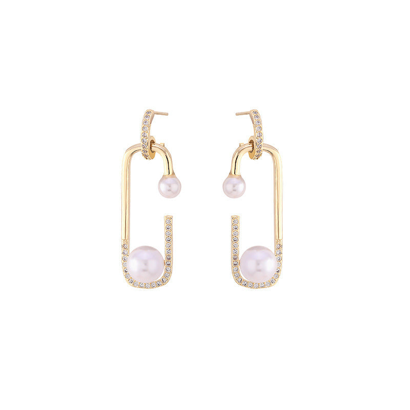 Korean Version Of Imitation Pearl Personality Wild Geometric Type Women's Earrings-Jewearrings