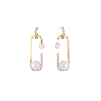 Korean Version Of Imitation Pearl Personality Wild Geometric Type Women's Earrings-Jewearrings