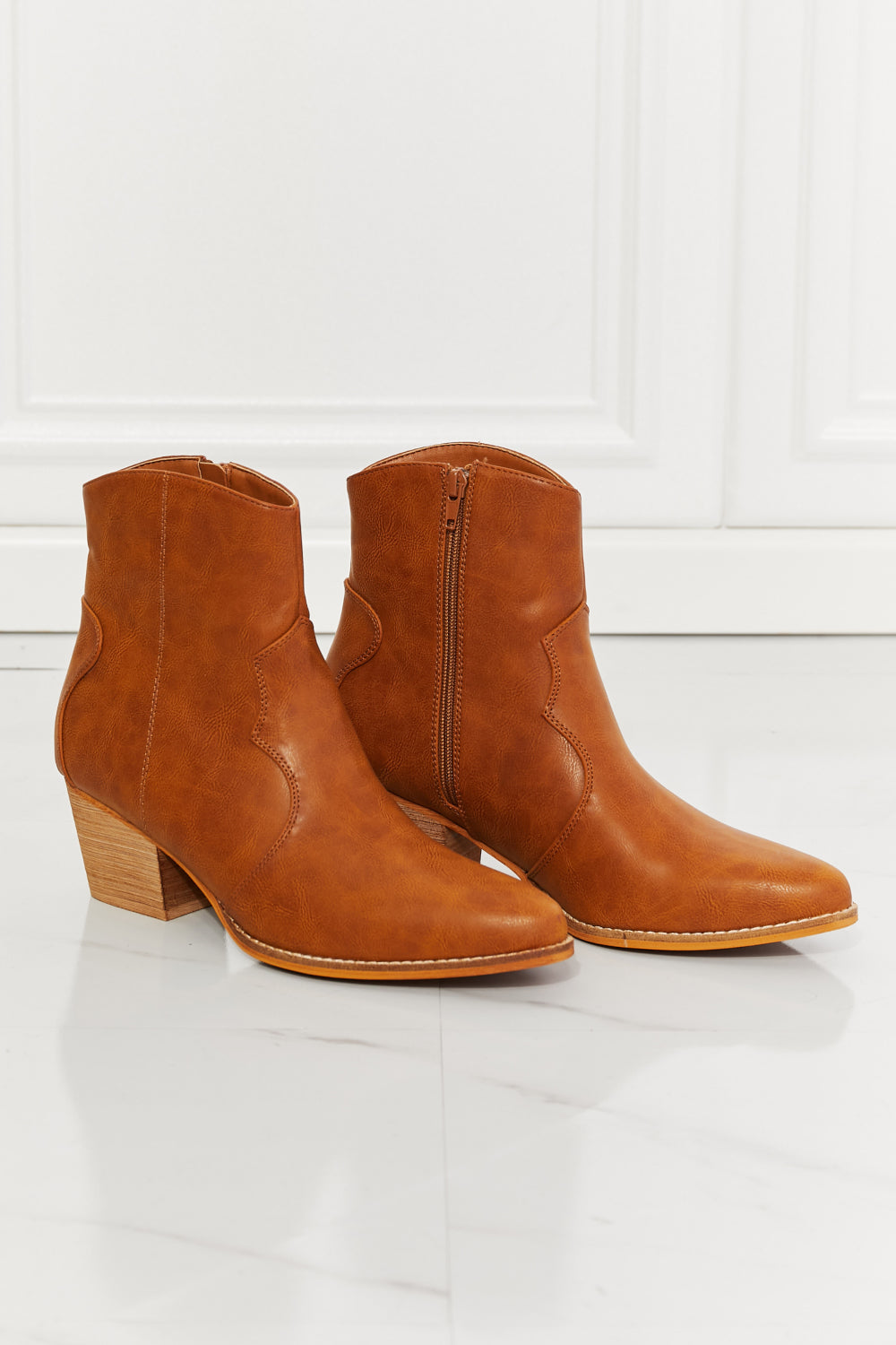 MMShoes Watertower Town Faux Leather Western Ankle Boots in Ochre-Jewearrings