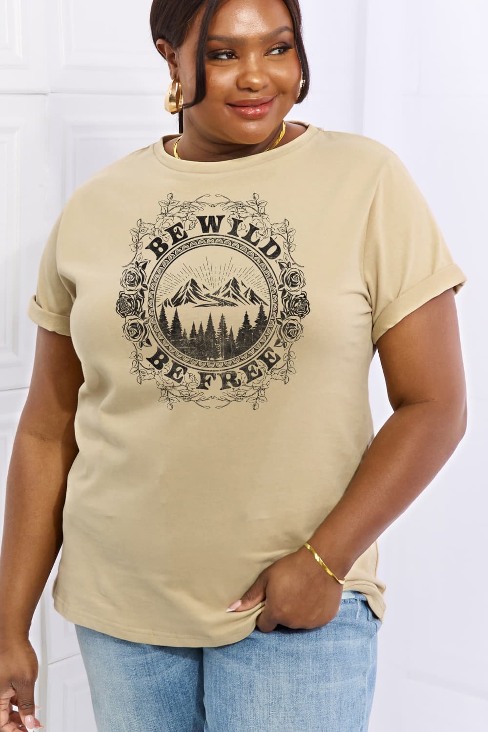 Simply Love Full Size BE WILD BE FREE Graphic Cotton T-Shirt-Jewearrings