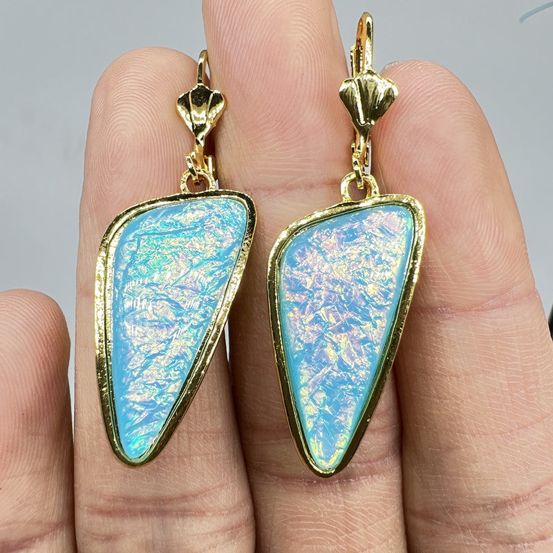 Large Opal Moonstone Triangle Earrings-Jewearrings