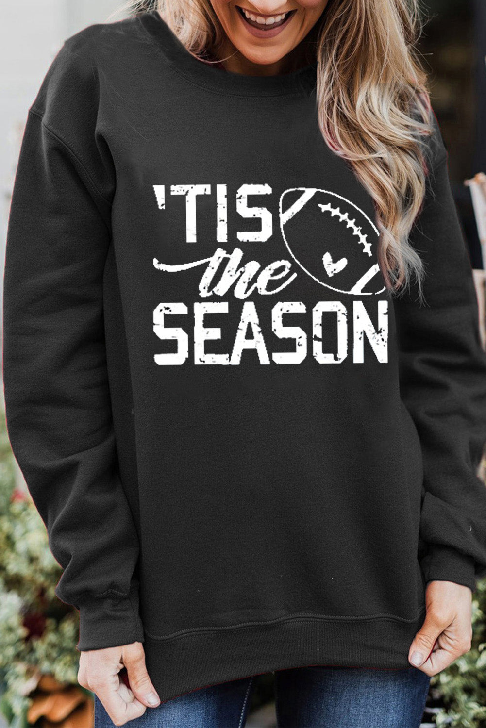 Football Graphic Round Neck Sweatshirt-Jewearrings