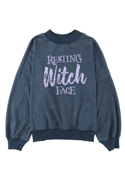 Round Neck RESTING WITCH FACE Graphic Sweatshirt-Jewearrings