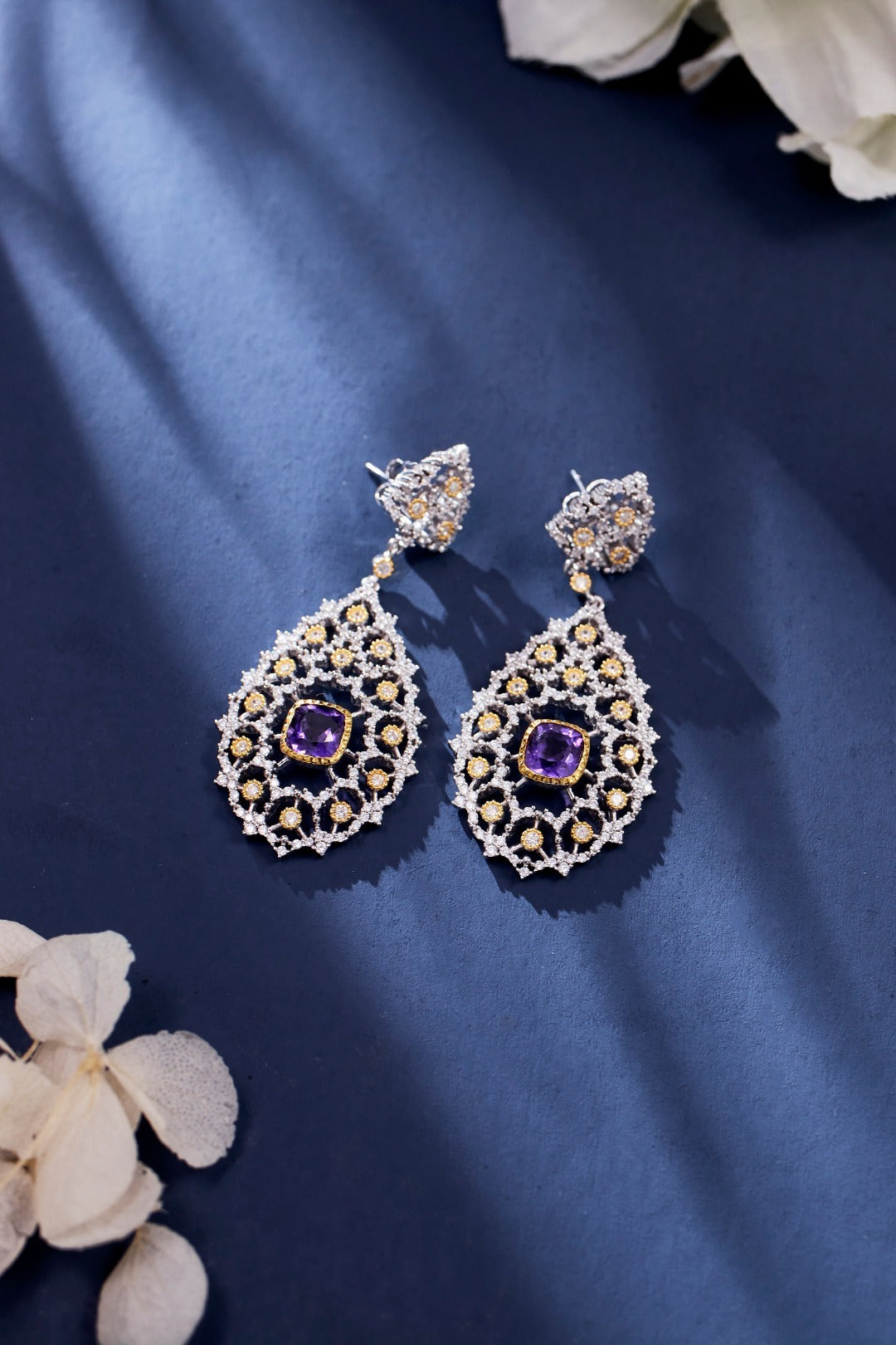 Luxury 925 Silver Plated Natural Amethyst Drop Earrings-Jewearrings