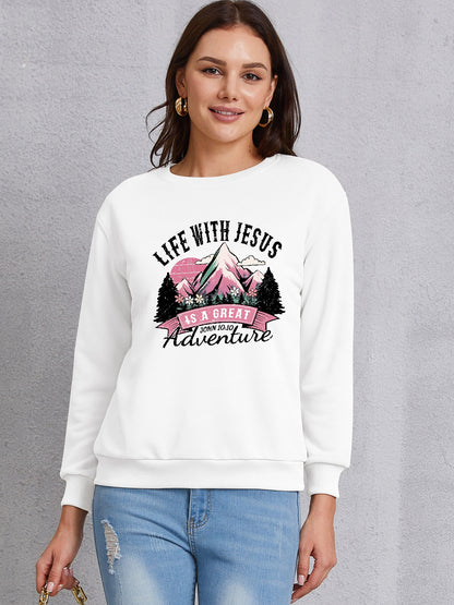 LIFE WITH JESUS IS A GREAT ADVENTURE Round Neck Sweatshirt-Jewearrings