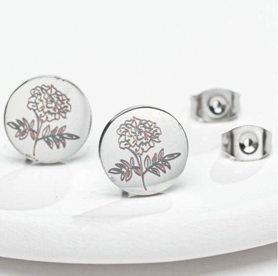 Fashion Animal Flower Etched Stud Earrings-Jewearrings