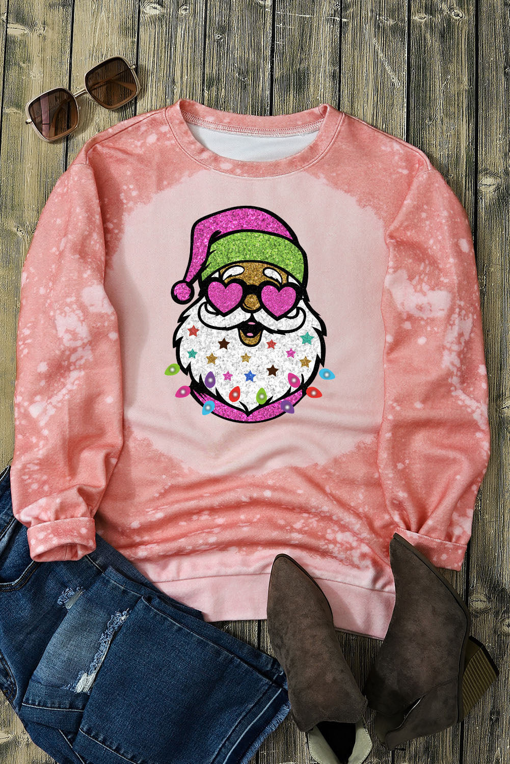 Santa Graphic Round Neck Long Sleeve Sweatshirt-Jewearrings