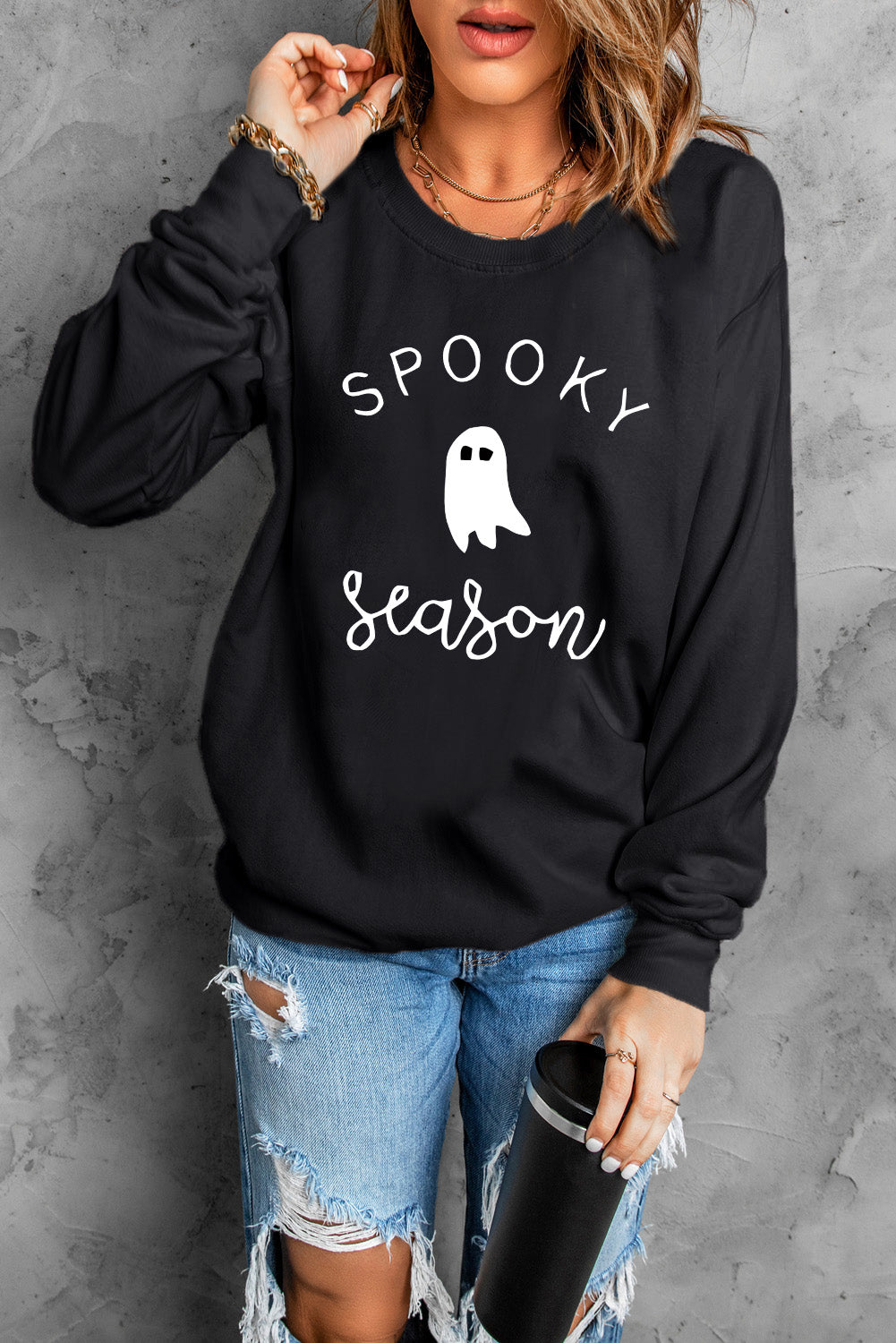 Round Neck Long Sleeve SPOOKY SEASON Graphic Sweatshirt-Jewearrings