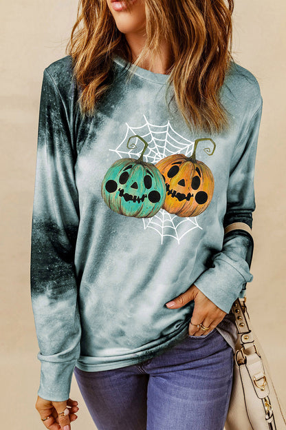 Round Neck Long Sleeve Halloween Graphic Sweatshirt-Jewearrings