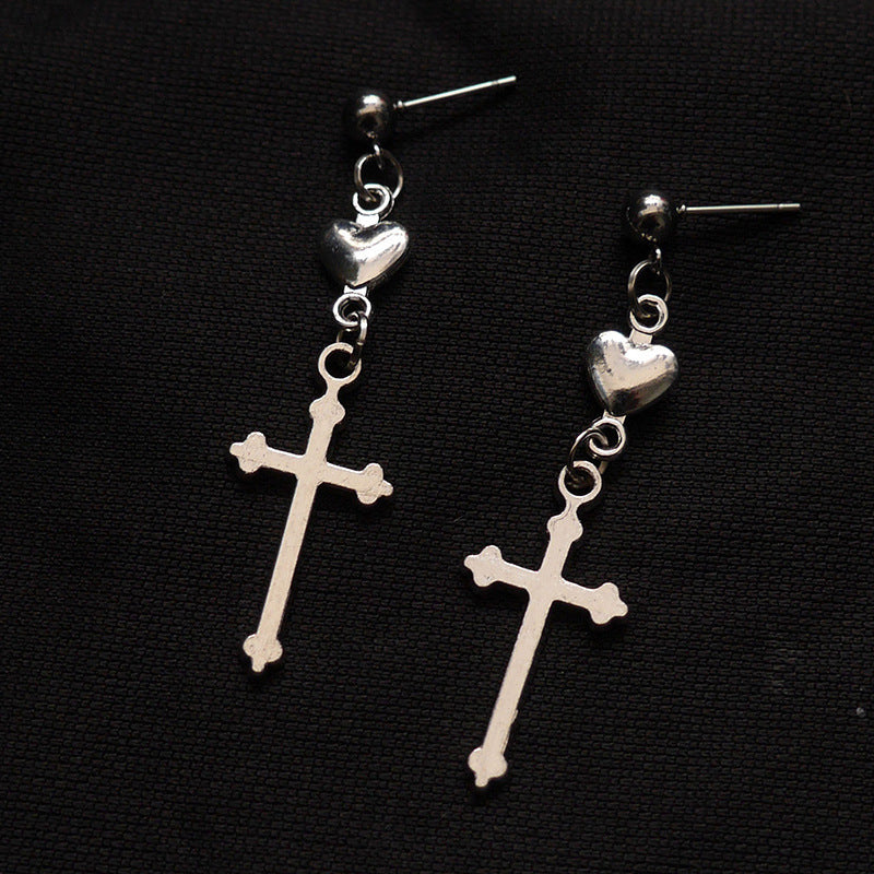 Vintage Cross Love Heart Earrings Dark-Jewearrings