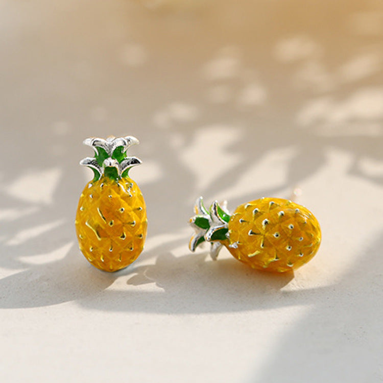 Fresh Pineapple Stud Earrings For Women Sweet Temperament-Jewearrings