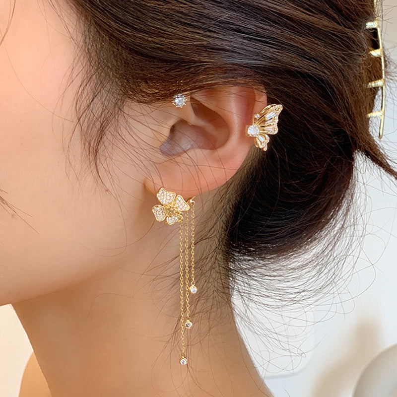 Butterfly Tassel Ear Clip Long Female Non-piercing Earrings-Jewearrings