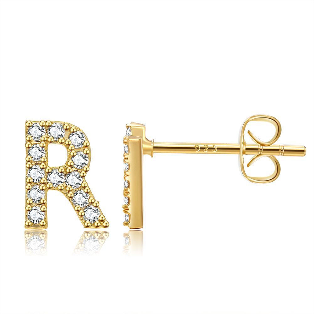 Women's Fashion Brass And Real Gold Plated Zirconia Letter Earrings-Jewearrings