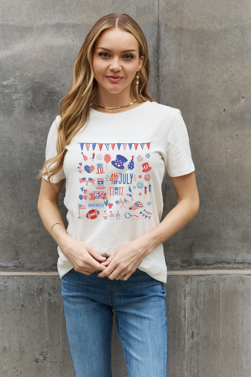 Simply Love 4TH OF JULY USA AMERICA Graphic Cotton Tee-Jewearrings