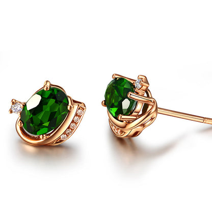 Emerald Treasure Stud Earrings Vintage Green Tourmaline Color Treasure Crystal Women's-Jewearrings