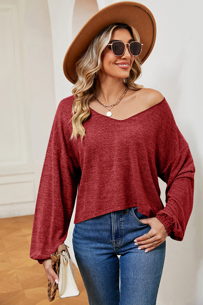 V-Neck Dropped Shoulder T-Shirt-Jewearrings