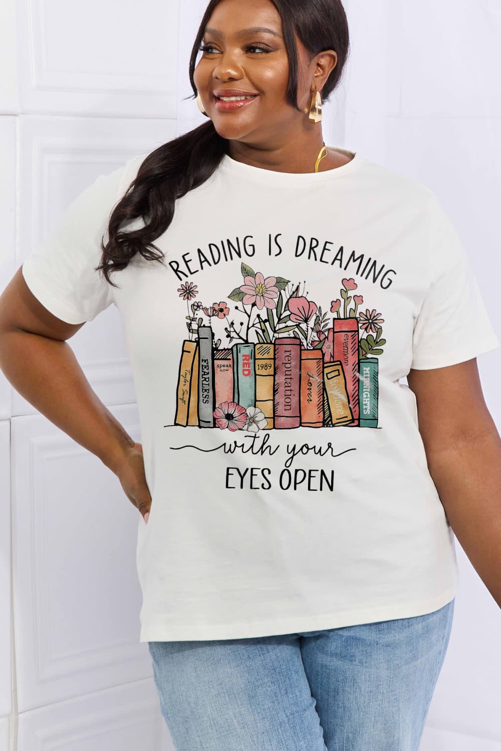 Simply Love Simply Love Full Size READING IS DREAMING WITH YOUR EYES OPEN Graphic Cotton Tee-Jewearrings