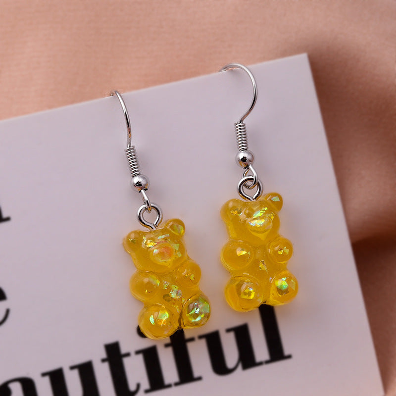 New Fashion Sequins Resin Gummy Bear Dangle Earrings For Women-Jewearrings