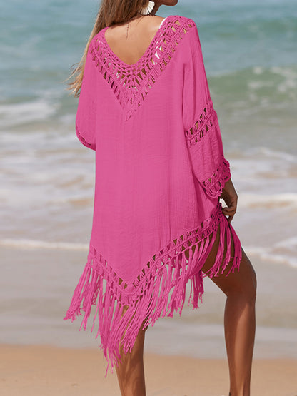 Cutout Fringe Scoop Neck Cover-Up-Jewearrings