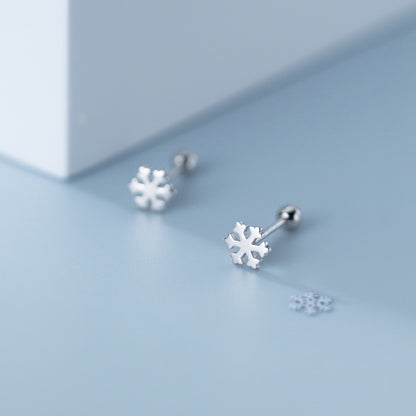 925 Sterling Silver Snowflakes Beads Screw Stud Earrings-Jewearrings