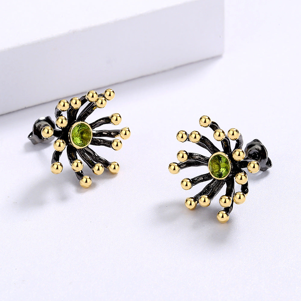 Women's Black Gold Two-tone Flower Heart Earrings-Jewearrings