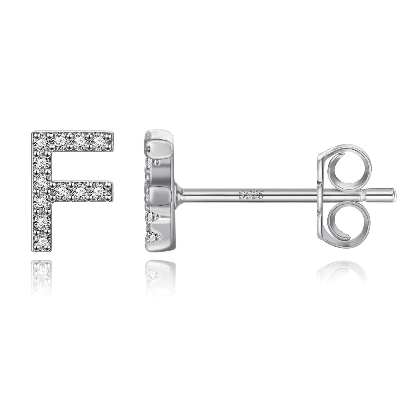 Simple Rhinestone Silver Needle English Alphabet Letter Earrings-Jewearrings