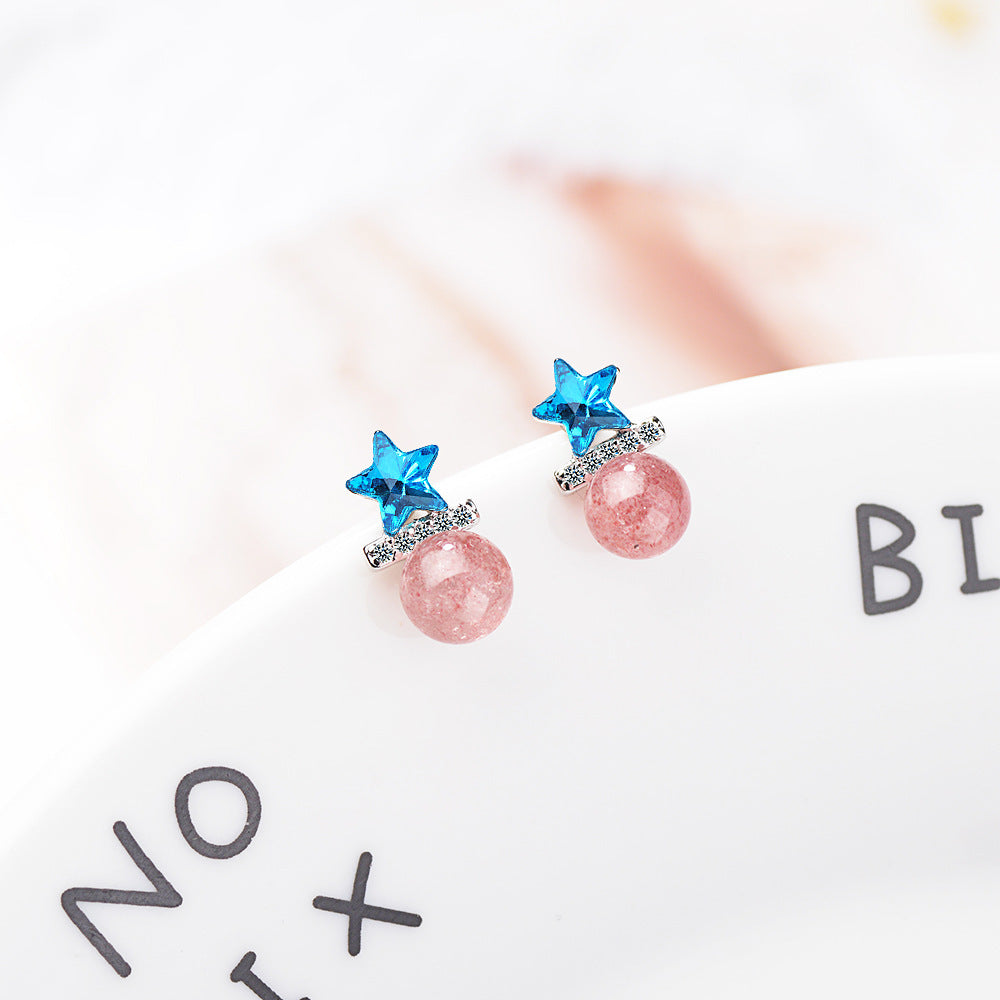 Heart Jewelry Strawberry Crystal Star Stud Earrings Women Fashion-Jewearrings